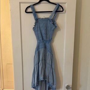 Anthropologie Blue Sleeveless Ruffle Dress with open back